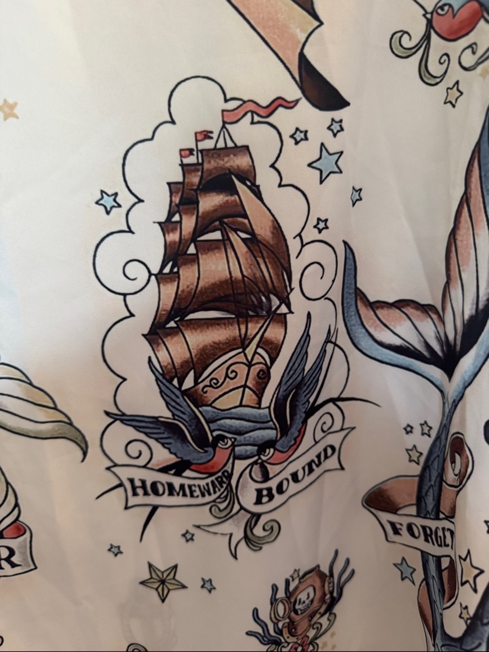 Vintage-Inspired Tattoo Mermaid Print Unisex Button-Up Shirt Size 3X Runs Small - Picture 4 of 13